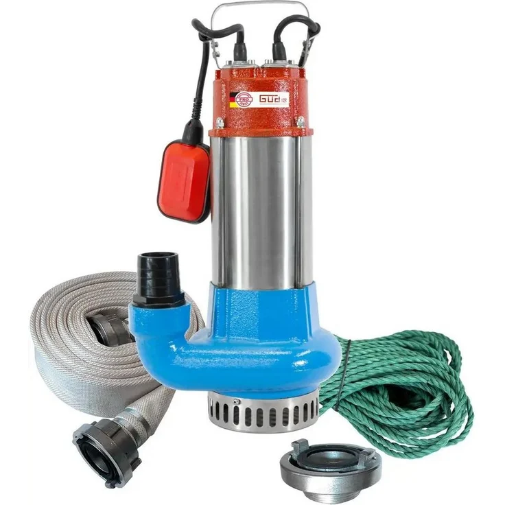 Güde Schmutzwasser-Tauchpumpe Hochwasser Flut-Set Pro 1100 A, 28000 l/h Fördervolumen, Edelstahlmantel, variabler Schwimmerschalter, 10 m Anschlusskabel