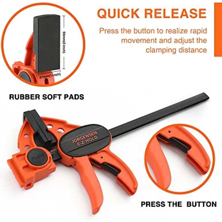 Jorgensen Schraubzwingen Set Profi Einhandzwingen 4 Stück, Spannweite 150mm, Dehnbereich bis zu 290mm Spannkraft 68kg, Maultiefe 62mm, aus Stahl und Nylon für präzises Fixieren – Bild 5