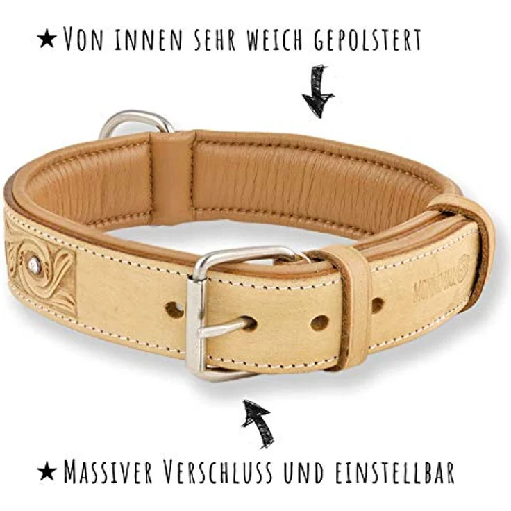 Monkimau Hundehalsband aus Leder - Halsband für Hunde mit Strass Kristall in Beige (XS-S: 25mm x 40cm) – Bild 4