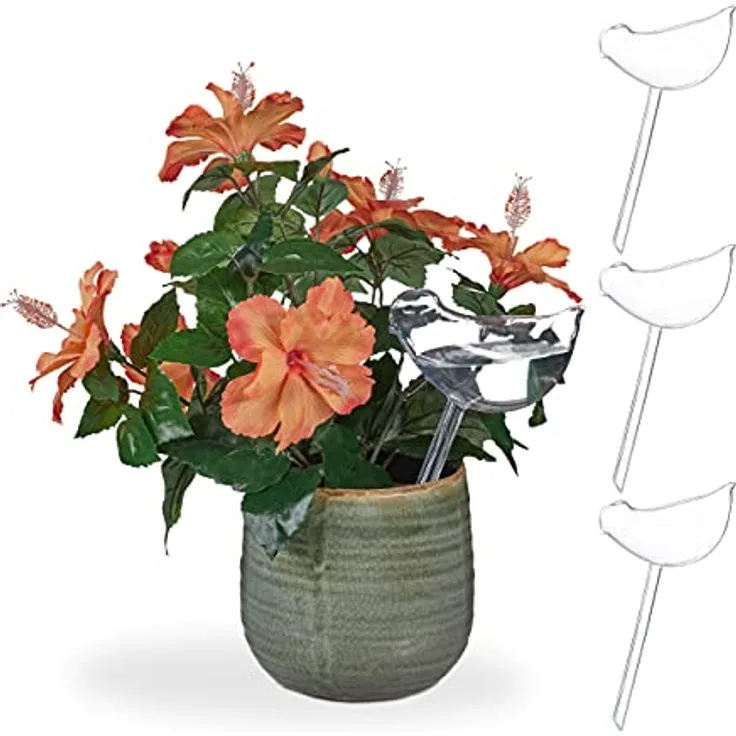 relaxdays Tropfer Bewässerungskugeln 4er Set Vogel-Form, Transparent, automatische Pflanzenbewässerung mit 200 ml Volumen