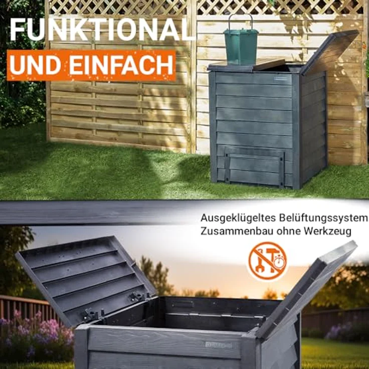 Garantia THERMO-WOOD Komposter 400 L inkl. Bodengitter, anthrazit-braun - 626058 – Bild 5