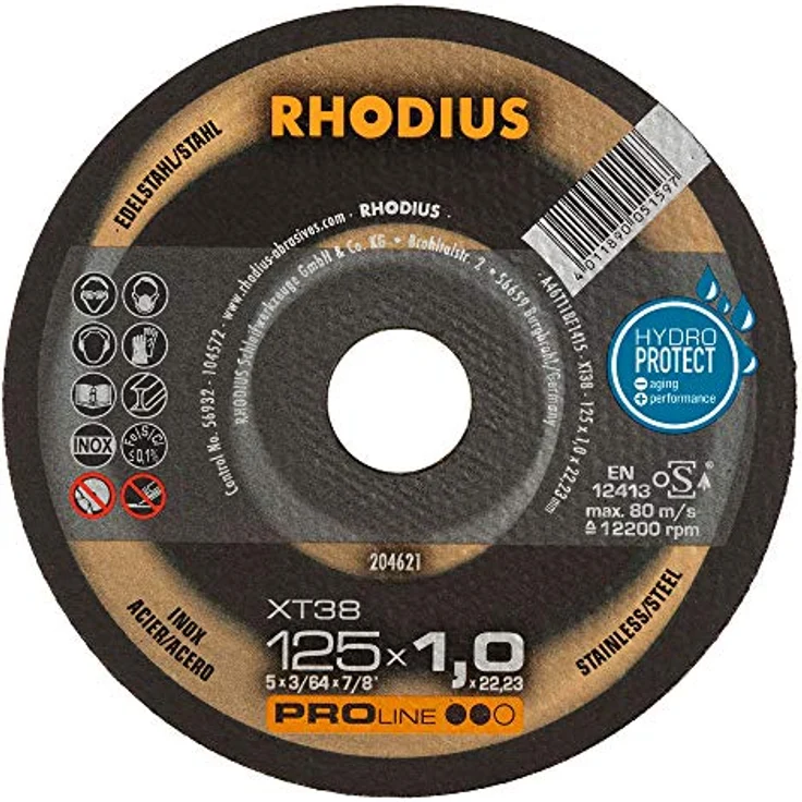 Rhodius RHODIUS XT38 | 25 Stück Ø 125 mm x 1,0 mm | Trennscheibe Metall | Made in Germany | für Winkelschleifer, INOX, Edelstahl, Stahl – Bild 1