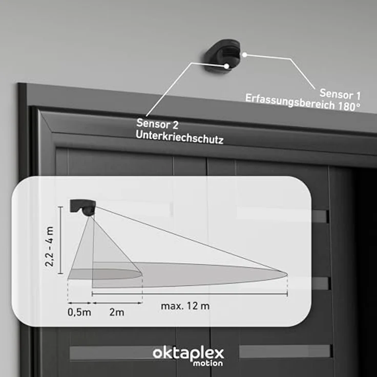 Oktaplex motion Lea Bewegungsmelder, Außen IP54, Infrarot Sensor 180° 12 m, 230V LED geeignet, anthrazit, Wand-/Deckenmontage – Bild 4