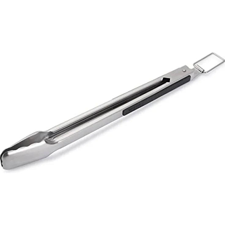 SANTOS Edelstahl Grillzange 37cm - Küchenzange - eckiger Kopf - ergonomische Handhabung - gebürsteter/rostfreier Edelstahl - starker Federmechanismus