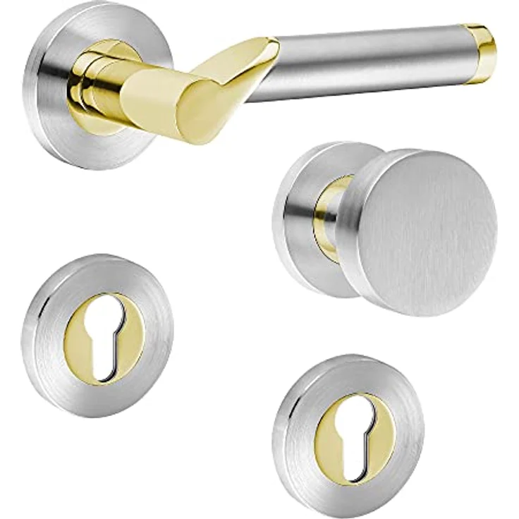 ck-türbeschläge Design Drückergarnitur Lightning | Messing poliert PVD/Edelstahl matt | Einfache Montage | Qualitäts-Schraubrosetten – Bild 1