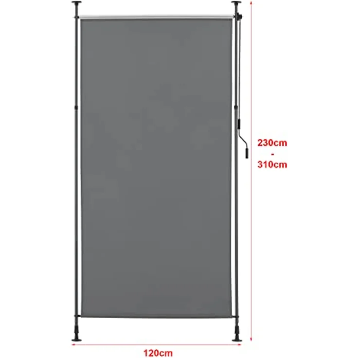 pro.tec Außenrollo Cimarra 120 x 270 cm Balkonrollo Senkrechtmarkise mit Handkurbel Sichtschutz witterungsbeständig Stahlgestell Dunkelgrau – Bild 3