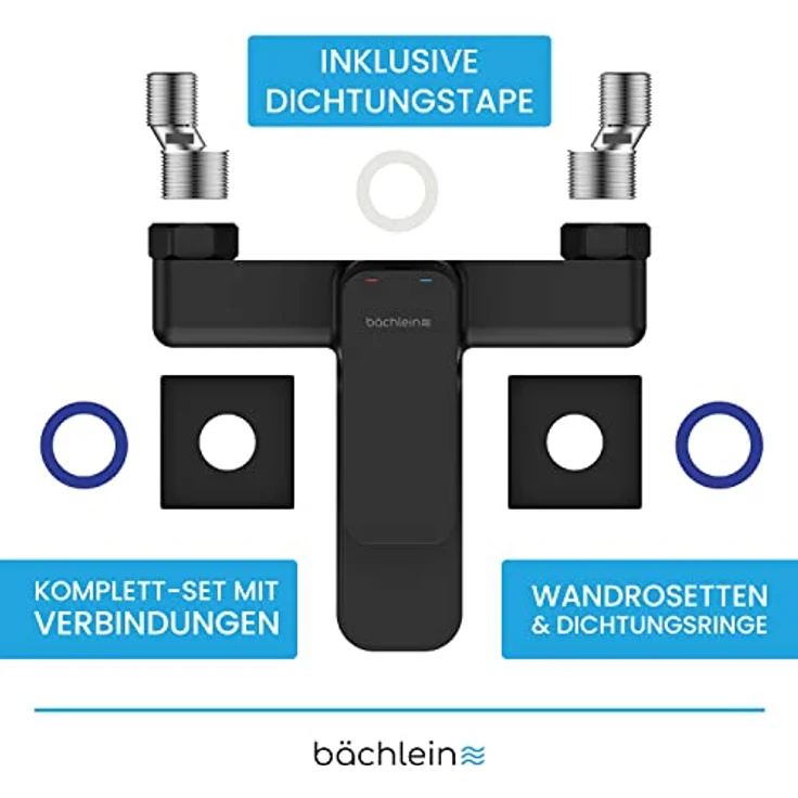 Bächlein Badewannenarmatur Junias, eckige Einhand-Wannenbatterie Komplettset in Matt Schwarz mit Keramikkartusche und innovativem Luftsprudler – Bild 5