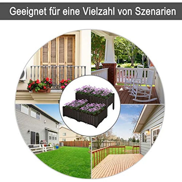 Outsunny Hochbeet, Pflanzkasten mit Abflusslöchern, Blumenkasten im Rattan-Look, PP, Braun, 40 x 40 x 44 cm – Bild 5