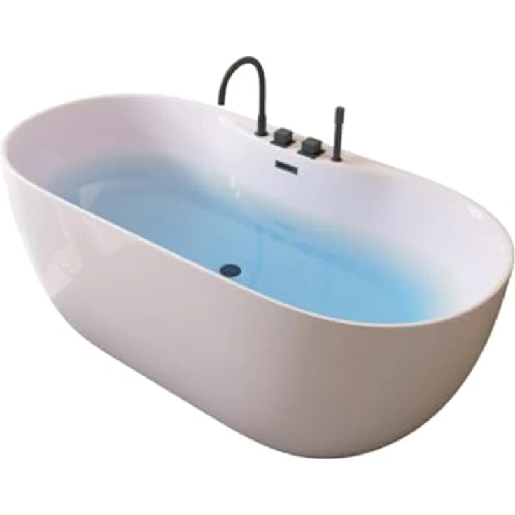 HOME DELUXE - freistehende Badewanne - LENI - Weiß, mit schwarzer Armatur - Maße: ca. 170 x 80 x 58 cm - Füllmenge: 235 Liter, inkl. Überlaufschutz, Siphon und Verschluss I Spa, für 2 Personen – Bild 2
