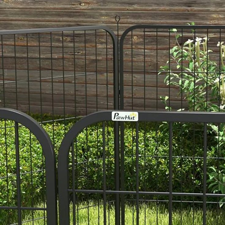 PawHut Welpenauslauf Freigehege Laufstall für Haustier Laufgitter Laufstall Hundegehege individuell gestaltbare Form mit Tür Metall 79 x 100 cm Schwarz – Bild 3