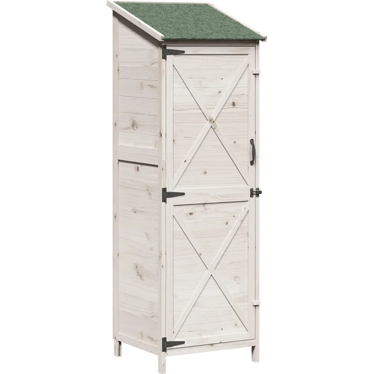 vidaXL Gartenschuppen Weiß, 59,5 x 56 x 176,5 cm, Massivholz Fichte mit wasserdichtem Asphaltdach und praktischer Lüftungstür