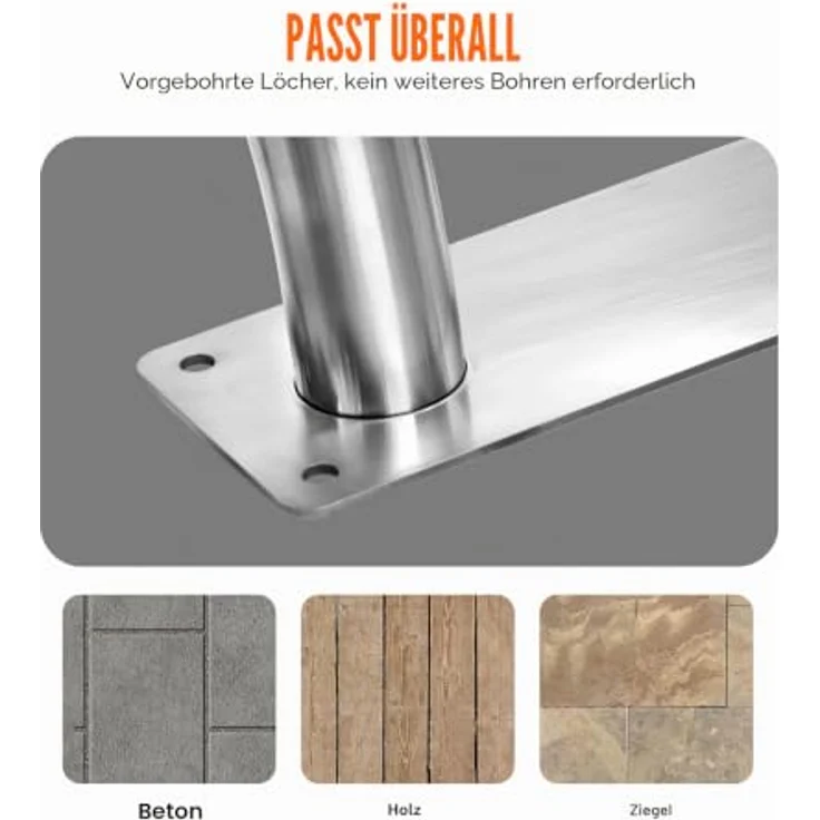 VEVOR Pool Handlauf, 2 Stück, 1395 x 810 x 100 mm, Edelstahl mit Grundplatte für Innen-/Außenpools, rostfreier Haltegriff, silberweiß – Bild 6