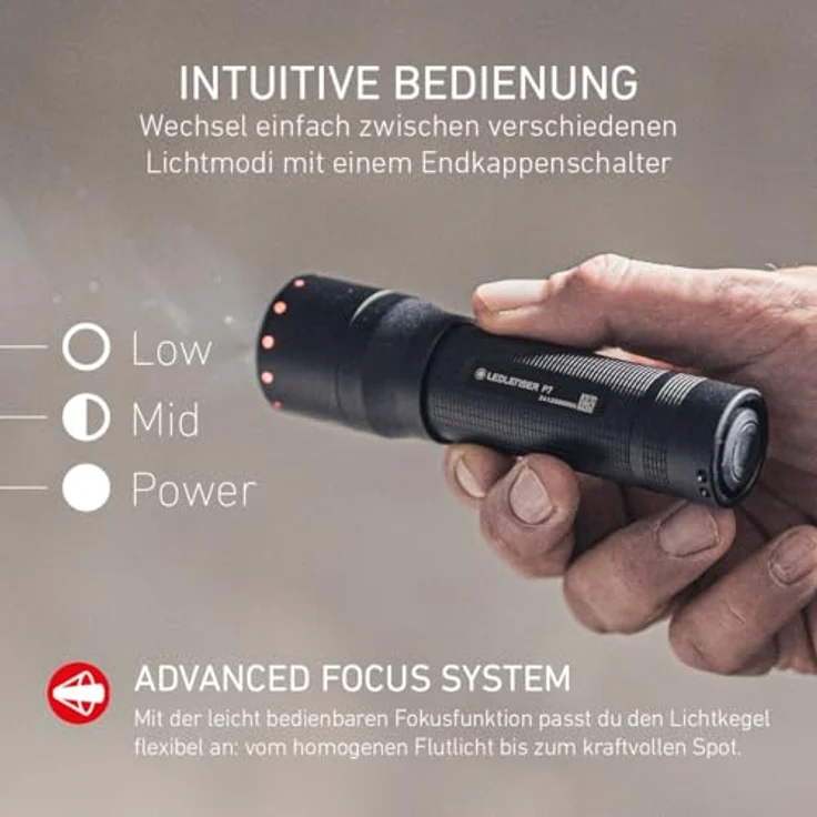 Ledlenser P7 LED Taschenlampe, 650 Lumen, 400m Zoomfokus, IP54, 30h Laufzeit, 175g, ideal für Camping und Wandern – Bild 3