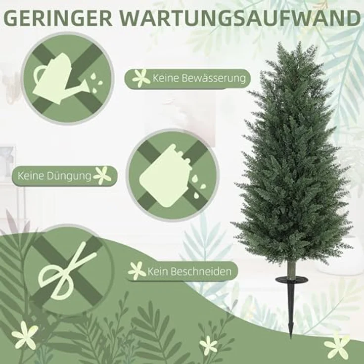 HOMCOM Künstliche Zypresse 2er-Set, 100 cm mit Erdspieß, realistische Kunstpflanze aus hochwertigem PE für Innen- und Außenbereich – Bild 4