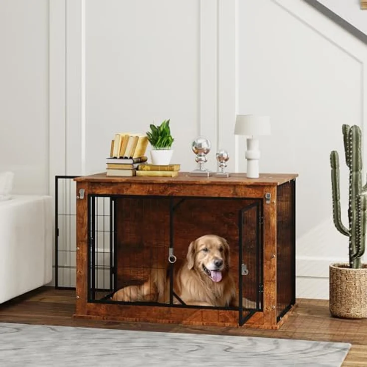 PawHut Hundekäfig Möbel, Hundebox für große Hunde unter 30 kg, Stahl, 98 x 60 x 65,5 cm, Rustikales Braun – Bild 2