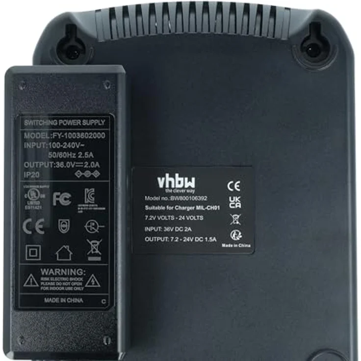 vhbw Ladegerät für Atlas Copco PES 9.6T Werkzeug, 120W, kompatibel mit Ni-Cd/NiMH/Li-Ion Akkus, schwarz – Bild 6