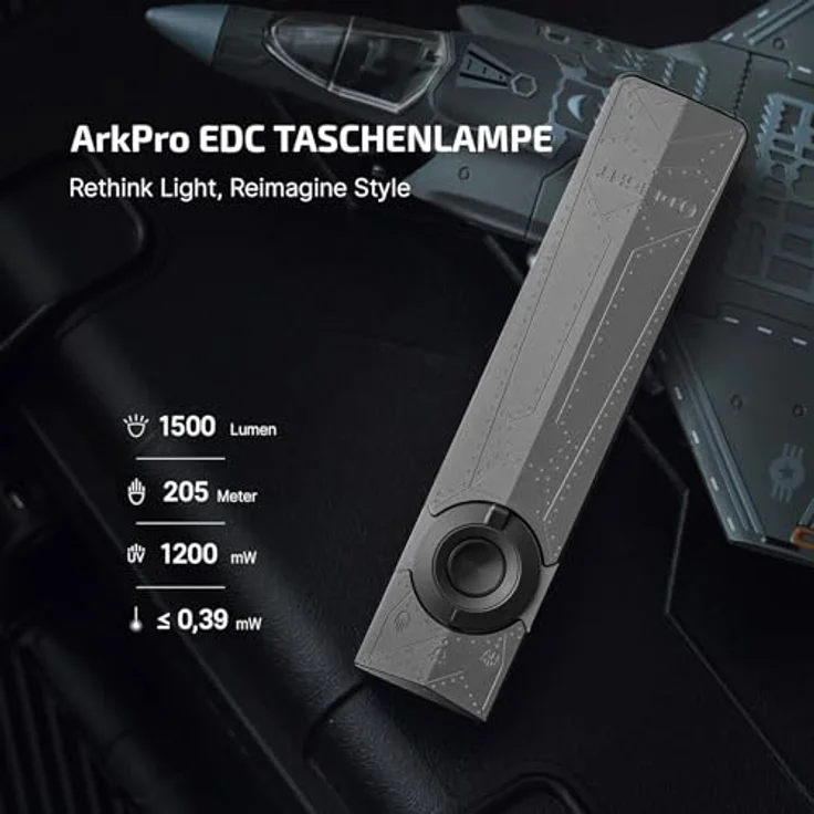 OLIGHT ArkPro Taschenlampe, 1500 Lumen led, aufladbar, mit UV- und Grünlicht, 205m Leuchtweite, IPX7 wasserdicht, Phantom Squadron – Bild 2