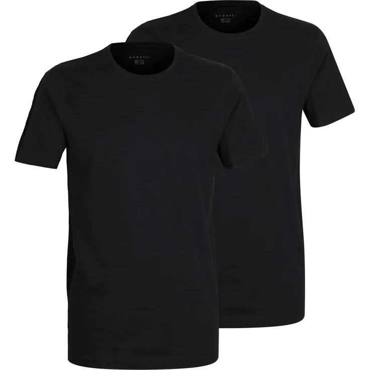 Bugatti Herren T-Shirt Casual, figurbetontes Halbarm-Unterhemd aus weichem Baumwoll-Jersey, Schwarz, (54) im 2er Pack