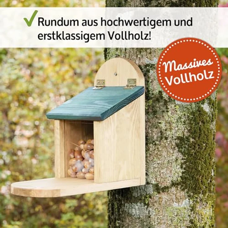 Zooprinz Eichhörnchenkobel Futterstation aus Premium Vollholz mit Plexiglas, Klappdach, große Sitzplattform, wetterfest, 26.5 cm hoch – Bild 4