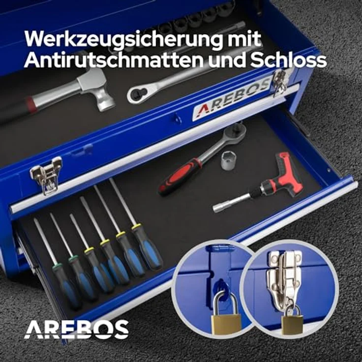 Canbolat Vertriebs Gmbh - AREBOS Werkzeugkoffer mit 3 Schubfächer blau - Werkzeugkasten Werkzeugbox Werkzeugkiste - blau – Bild 6