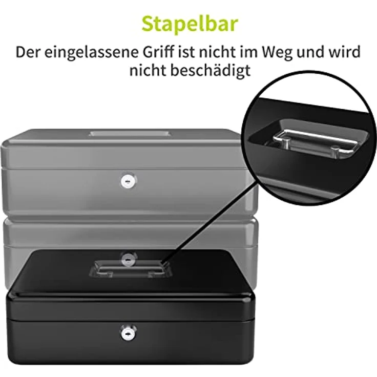 ACROPAQ Geldkassette abschließbar - Kasse mit Münzzählbrett, Groß 24 x 30 x 9 cm - Abschließbare Box, Geldkasse, Geldkoffer geeignet für Geldaufbewahrung - Schwarz - 10005K – Bild 4