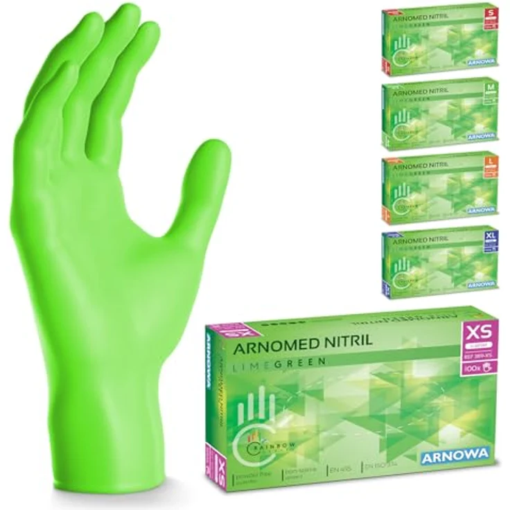 ARNOMED Einweghandschuhe Nitril Grün, 500 Stück, puderfrei, XS, reißfest, lebensmittelecht, für Hygiene- und Reinigungsarbeiten – Bild 1