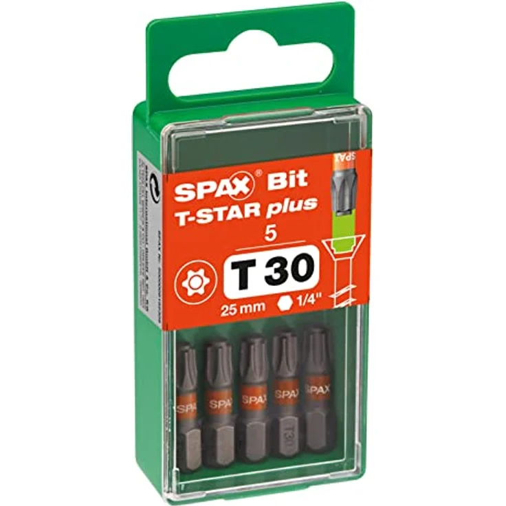 SPAX Torx-Bit T-STAR plus, Sechsrund-Bit T 30, 5 Stück, 25 mm Länge, orange Farbcodierung – Bild 3
