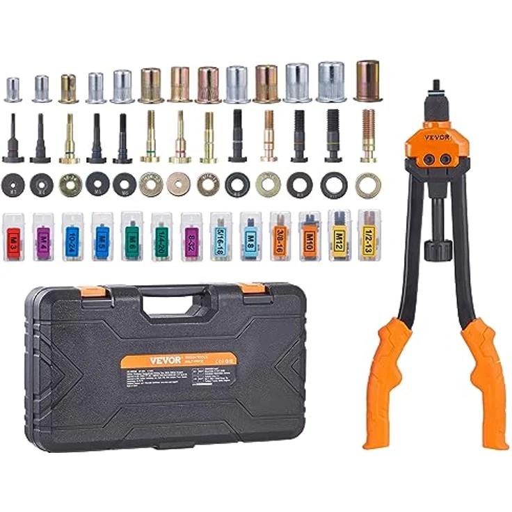 VEVOR Nietmutternzange-Set, 410 mm Blindnietmutternzange mit 13 Sätzen von Muttern & Dornen, M3 bis M12, ergonomischer Gummigriff für einfachen Gebrauch – Bild 1