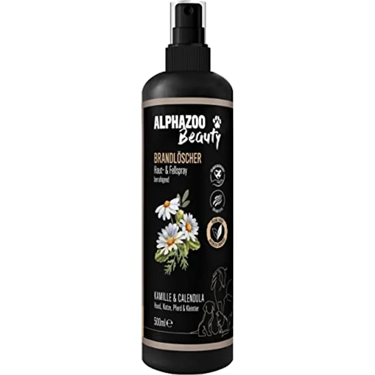 ALPHAZOO Brandlöscher Juckreiz Spray, 200 ml für Hunde, Katzen und Welpen, bei Juckreiz, trockener Haut, Pilzen & Milben, mit Kamille und Ringelblume