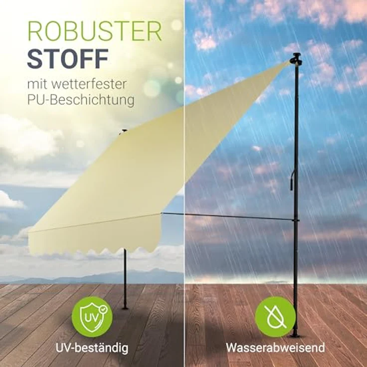 Juskys Klemmmarkise Kapstadt 300x120 cm - Höhenverstellbar & UV-beständig - Wetterfest & Sichtschutz - Terrassenüberdachung Beige – Bild 4