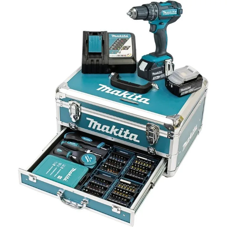 Makita DHP482RFX9 Akku Schlagbohrschrauber Makita 18V,96-tlg. Zubehör-Set,2 Akkus Ladegerät