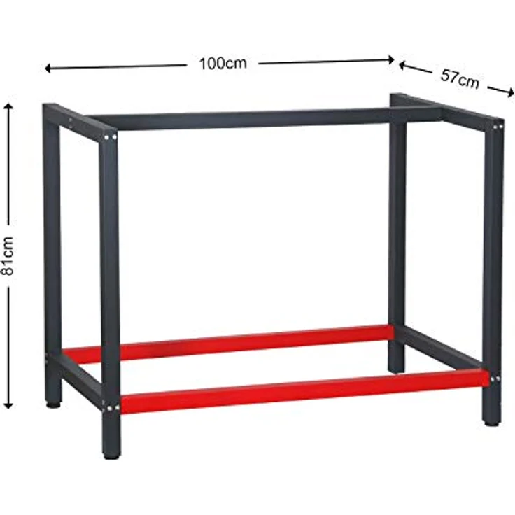 Werkbank Gestell 100x57x81 cm aus Stahl Werkbankgestell Anthrazit Rot Tischgestell Werkstatt – Bild 4