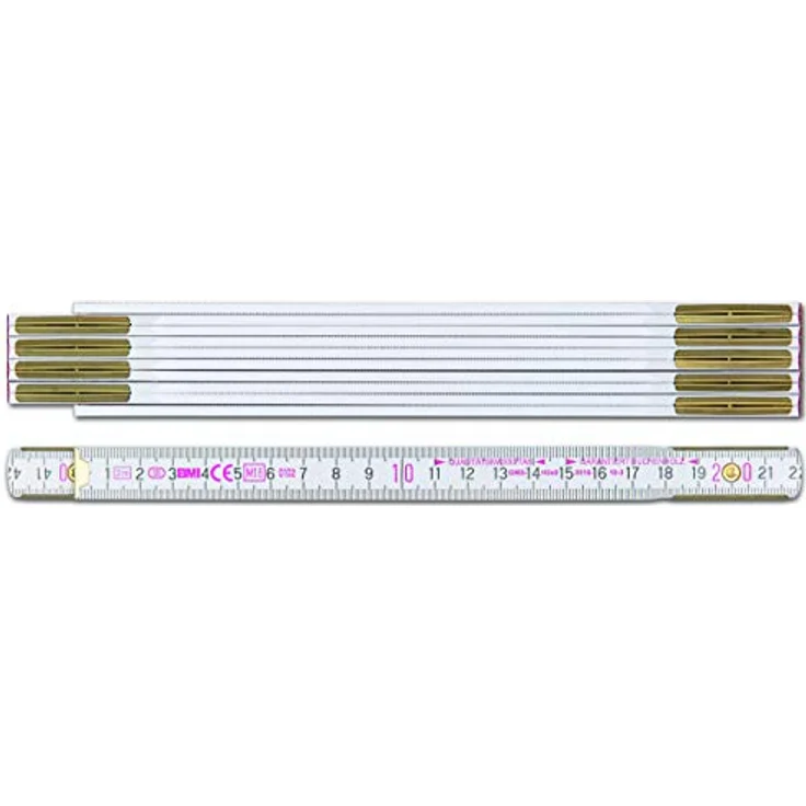 BMI Zollstock 9042, robuster Meterstab aus Buchenholz, 2-Meter-Länge mit Duplex-Teilung, Gliederstärke 3 mm, 10-gliedrig, weiß, Art.-Nr. 980904200 – Bild 2