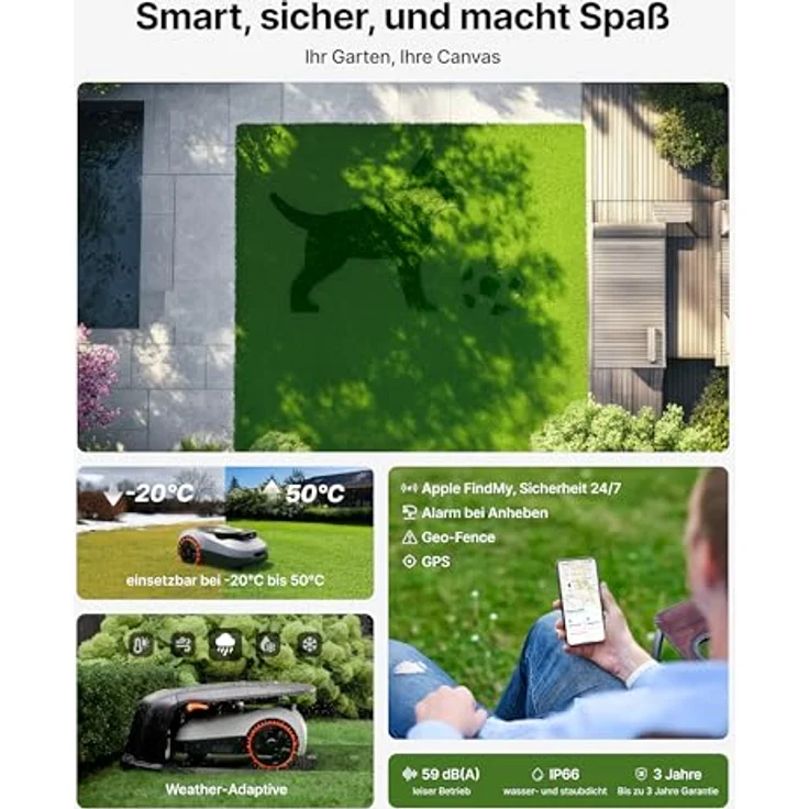 NAVIMOW Navimow i215 LiDAR Mähroboter ohne Begrenzungskabel für 1500 m², Geländereifen für 45 % Neigung, Dual System in Schwarz, Orange, Blau – Bild 7