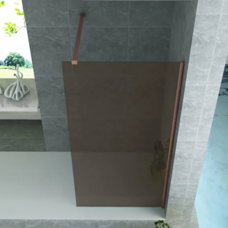 Belvit Duschwand Duschabtrennung Bronze mit Kupferprofil, 8mm Sicherheitsglas, 90x200cm, NANO-Beschichtung – Bild 3
