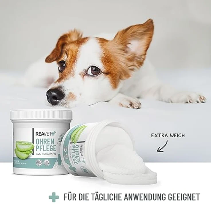 ReaVET Ohrenreiniger Hund & Katze 100 Stück – Ohrenpflege Pads Hund I Pflegeprodukt für Ohren, Reinigungstücher Hund, Besonders Milde & Schonende Reinigung mit Aloe Vera für Hunde und Katzen – Bild 4