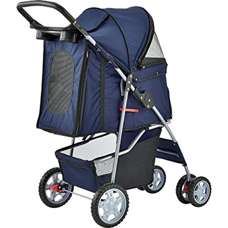 pro.tec Hundewagen Niceville Pet Stroller, bis 15 kg, Blau, Regenschutz Roadster, ideal für Welpen, ältere Hunde und mehr – Bild 3