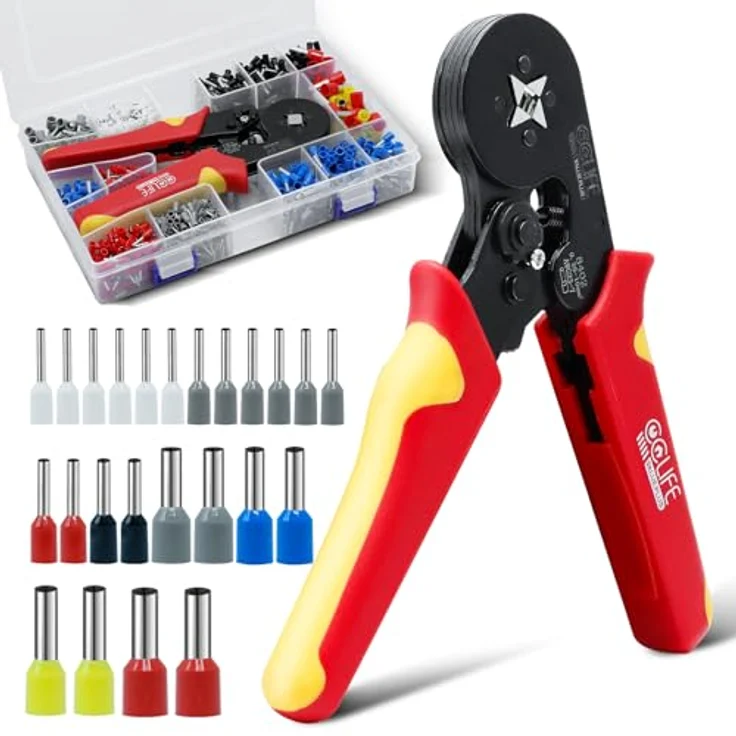 CCLIFE Crimpzangen Aderendhülsen Set, Crimper für isolierte und nicht isolierte Kabelschuhe 0,25-10 mm² (AWG 23-7) mit 1200 Aderendhülsen und Klemmenbox – Bild 1