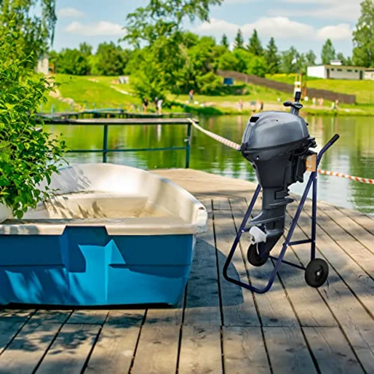 Relaxdays Außenborder Ständer für Langschaft Außenbordmotoren bis 100 kg, Stahl Motorhalter, dunkelblau, mit Rädern und Griffe für einfachen Transport – Bild 2