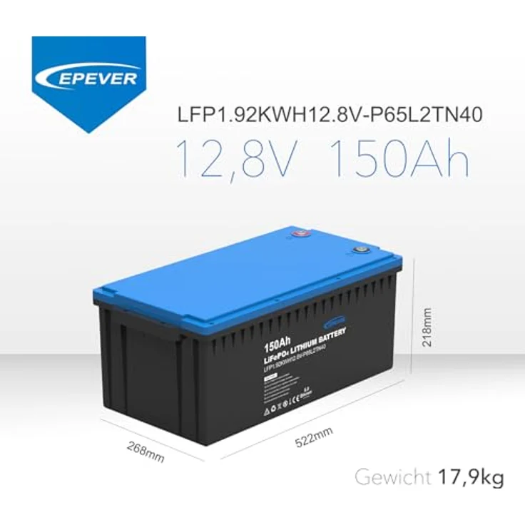EPEVER® Lithium Batterie 12,8V 150Ah, mit integriertem BMS, Selbstheizung unter 0°C, A-Klasse LiFePO4-Zellen, 0% MwSt. – Bild 4