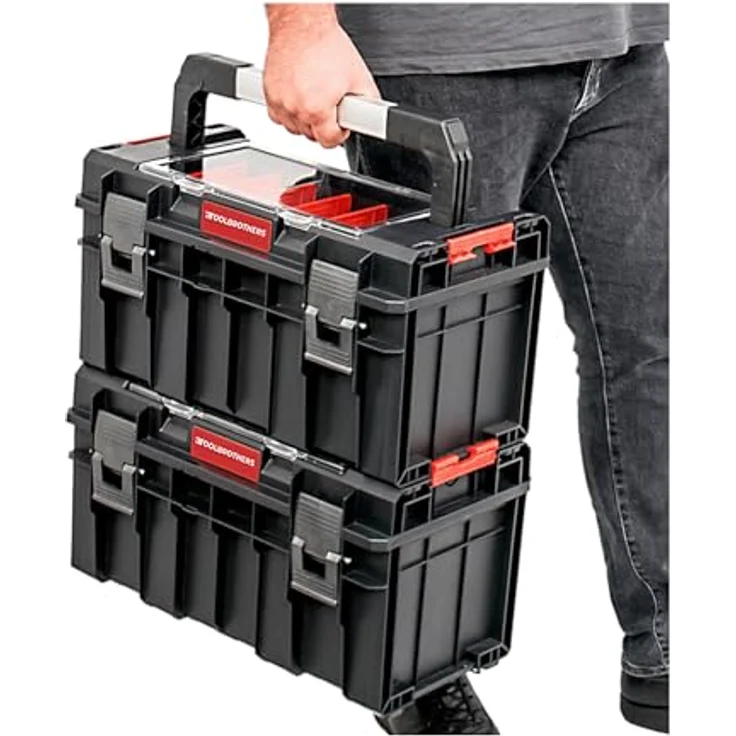 Tool Brothers RHINO L Werkzeugkoffer Handling+, stapelbar, 14 l, IP54, 450 x 260 x 240 mm, mit Organizer und verstellbaren Trennwänden – Bild 6