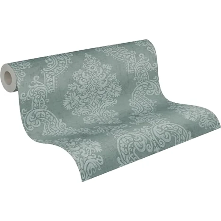 A.S. Création Pure Elegance Vliestapete, Barocktapete mit Ornamenten, licht- und hoch waschbeständig, 0,53 x 10,05 m, Grün, Dunkelgrün, Made in Germany – Bild 1