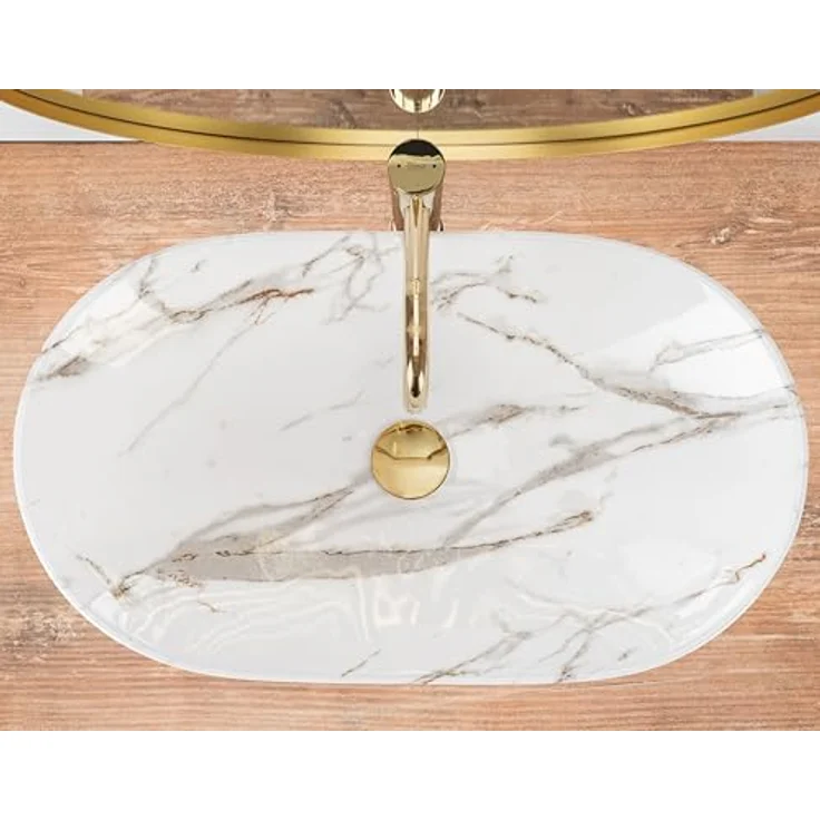 wohnwerk.idee Aufsatzwaschbecken Waschbecken Royal Lava Marmoroptik 60,5x36cm - Einzigartiges Muster aus hochwertigem Keramik in Natursteinoptik – Bild 6