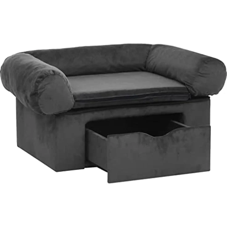 vidaXL Hundesofa Schublade Dunkelgrau 75x50x38cm Plüsch Hundebett Hundecouch mit Stauraum – Bild 4
