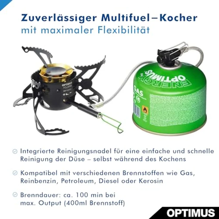 Optimus Polaris Optifuel, Mehrstoff-Campingkocher mit schnellem Brenner und magnetischer Reinigungsnadel – Bild 2