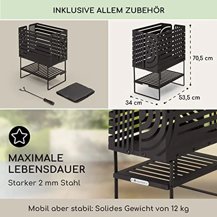 Blumfeldt Feuerschale Groß, tragbare Stahl-Feuerstelle 54 cm für Garten, Balkon & Camping, wetterfest mit Standfuß, rostfrei und stabil – Bild 4