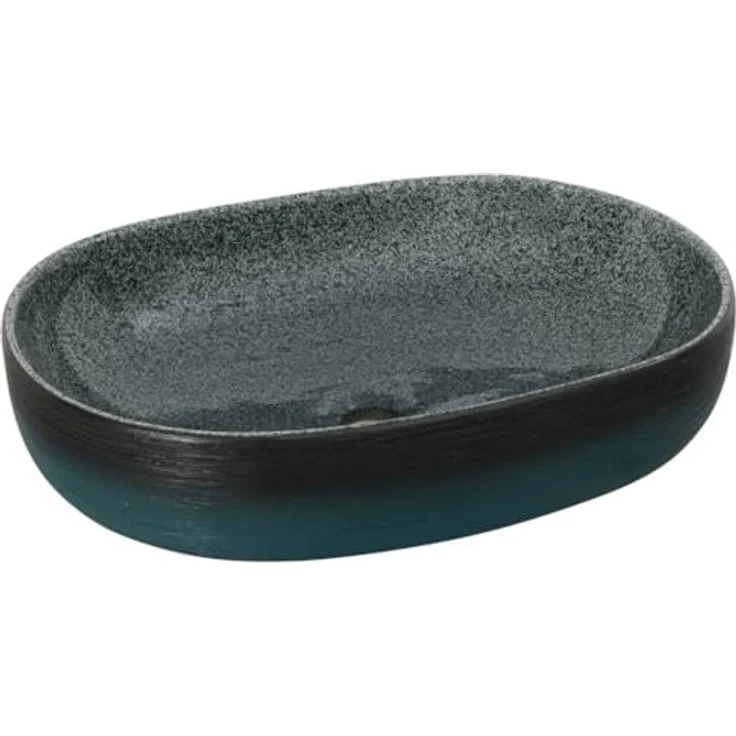 vidaXL Aufsatzwaschbecken, Oval Handgefertigt mit Muster, Türkis Keramik 59x40x14 cm, für Badezimmer – Bild 1