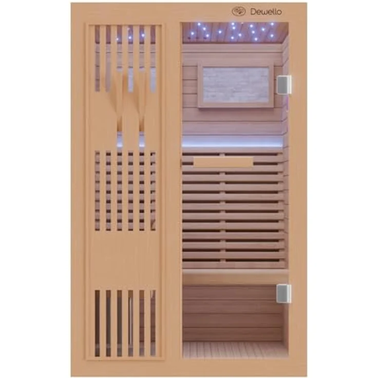Dewello Sauna MINTO 120x120 Finnische Sauna, 2 Personen, Saunaofen, Harvia 3,5KW, BxTxH: 120 x 120 x 190 cm, Holzoptik – Bild 6