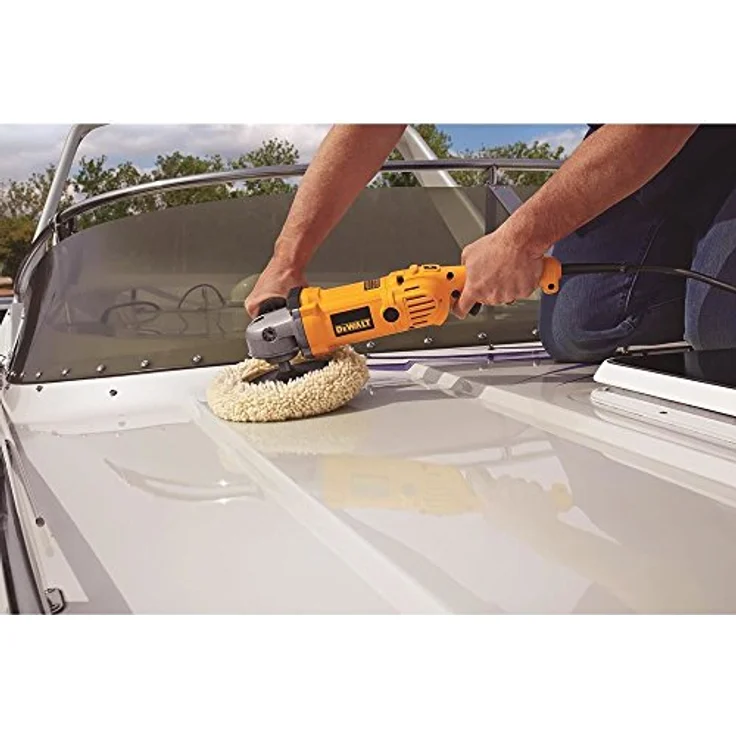 DeWalt 150mm & 180mm Polierer-Poliergerät (variable Geschwindigkeitseinstellung, leise & vibrationsarm, inkl. Gummischleifteller, Seitenzusatzhandgriff, zwei Polierhauben, Bügelhandgriff), DWP849X – Bild 6