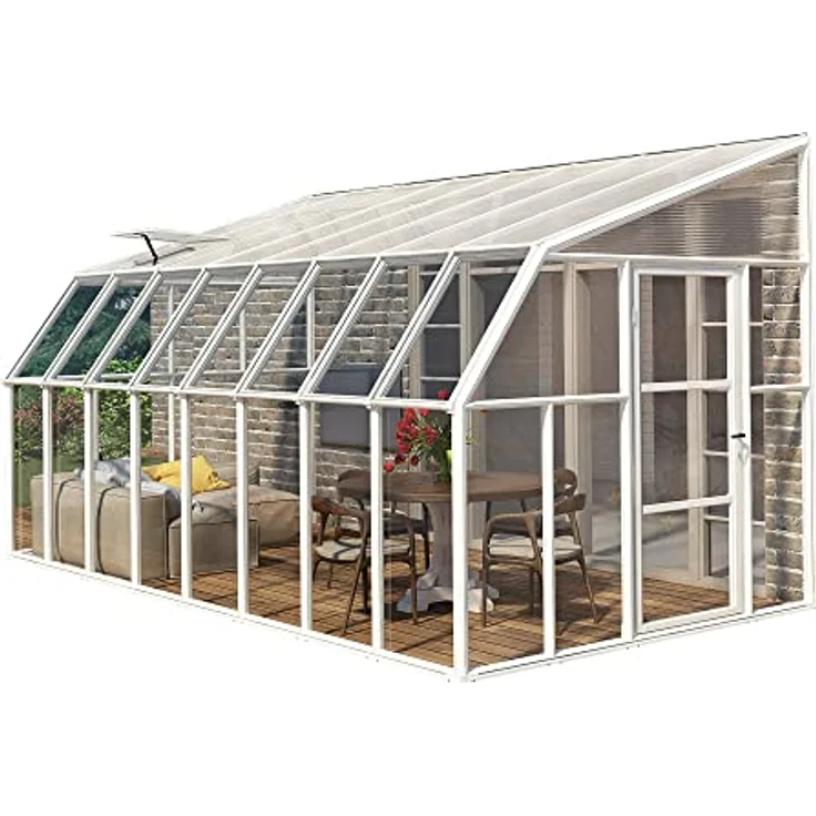 Palram - Canopia Gewächshaus Sun Room, BxTxH: 257 x 508 x 266 cm, BxLxH: 58 x 120 x 266 cm, 3 mm Wandstärke, lebenslang widerstandsfähige Wandpaneele, Alu Wintergarten Polycarbonat 5 x 2.6 m, Weiss – Bild 1